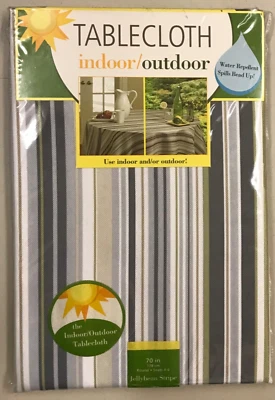 Mantel Exterior 70" Rayas Redondas Gris Verde Blanco Repelente al Agua Foto 1 de 2