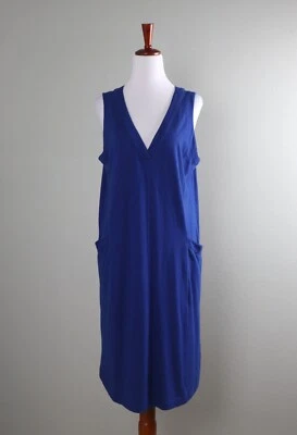 J.JILL новый с Ярлыками $69 твердого синий v-образным вырезом повседневный двойной карман бак платье размер средний - Изображение 1 из 4