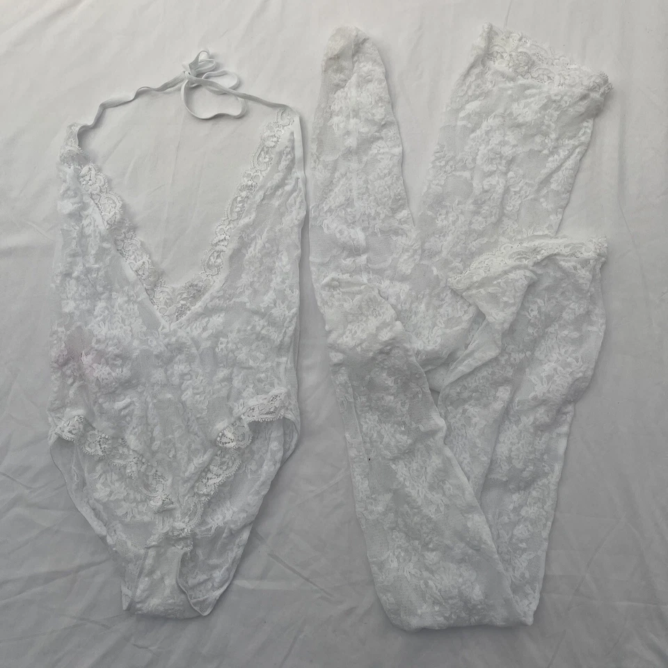 Leg Avenue  Lingerie 2 Piece Lace Socks And One Piece Nylon White One Size NWOT - Image 1 of 4