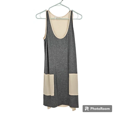 Derek Lam 10 Crosby Shift Dress Gray Cream Silk Sleeveless Scoop Neck Midi Sz S - Image 1 of 4