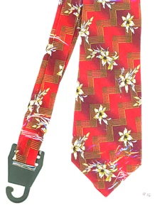 Costume Necktie Flowers Zig Zag on Red 53 1/2"L x 3 1/2" W neck tie #16 New - Picture 1 of 2