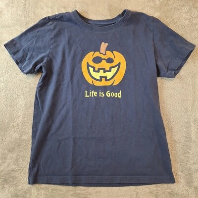 Camiseta Life is Good Niños Talla 10 Grande Azul Calabaza Halloween Jack O Lantern Foto 1 de 4
