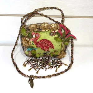 Mary Frances Beaded Pink Flamingo, Green Palm Tree & Flowers Evening Day Purse - Picture 1 of 8