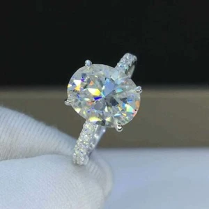 3CT Oval Cut Lab Created Diamond Solitaire Engagement Ring 14k White Gold Finish - Picture 1 of 5