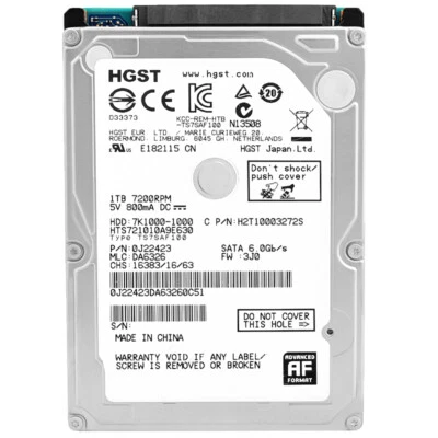 Festplatte HGST 1TB HTS721010A9E630 32Mb Cache 7200Rpm Sata III 2,5'' Zoll - Bild 1 von 4