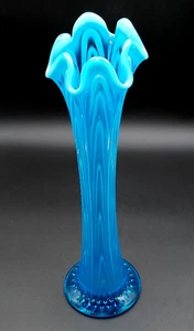 Vintage Fenton 12" Blue Opal Boggy Bayou Swung Vase 3 1/2" Base Carnival Glass - Picture 1 of 11