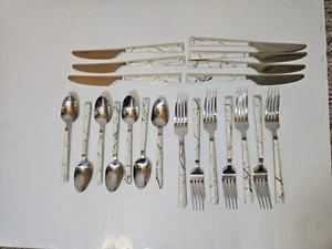Set 21 Vintage Edelstahl Porzellan Marmor Kunststoff Diamant Griff Besteck Silberbesteck - Bild 1 von 10