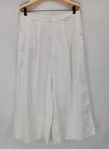 NWT Banana Republic White Wide Leg Linen Blend Pants Front Pleated Women’s Sz M - Picture 1 of 7