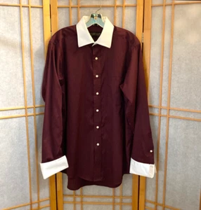 MENS DESIGNER DONALD J TRUMP SIGNATURE DRESS SHIRT BURGUNDY NO-IRON COTTON-SZ 16 - Picture 1 of 4