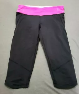 Lululemon Run Excel Crop Yoga Capri Pants black Pink waist Size 6 - Picture 1 of 5