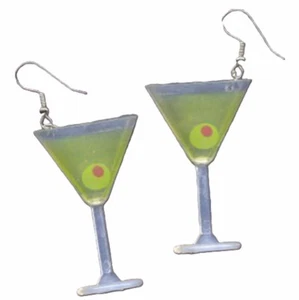 Huge Funky MARTINI GLASS EARRINGS Cocktail Beach Party Bar Drink Novelty Jewelry - Picture 1 of 2