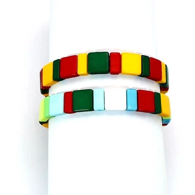 200/400pcs Matte Tile Beads - Flat Square 2-Hole Double Row Beads for Bracelet - Image 1 of 4