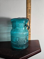 Vintage Avon- Turquoise Blue Glass Canning Jar- Wire Lid Embossed
