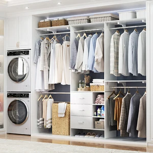 63-108in Closet System with 3 Wooden Drawers & 5 Hanging Rods for Walk-in Closet - Picture 1 of 18