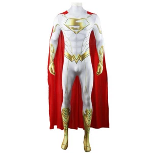 White Superman Cos Jumpsuit Cloak Cosplay Bodysuit Costume Adult Kids Halloween - Picture 1 of 21