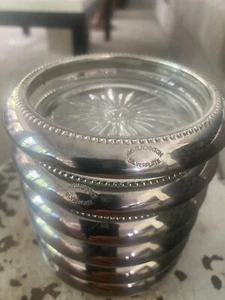 MCM Vintage Glass Silver Plated Coasters 4" Set of 7 Wes Blackinton Silverplate - Picture 1 of 4