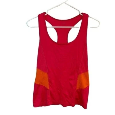 Camiseta sin mangas para mujer Active Racerback rosa brillante naranja bloques de color malla swing Foto 1 de 4