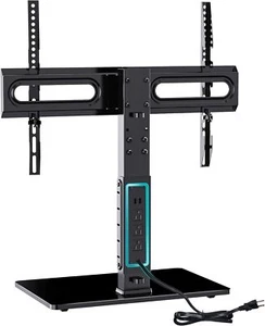 Swivel TV stand with power outlet, fits 32–70” TVs, 6 height settings - Picture 1 of 7