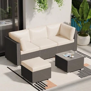 5 Piece Patio Furniture Sets All Weather PE Wicker Rattan Outdoor Sectional Sofa - Picture 1 of 9