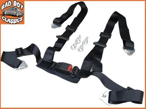 4 Point Black Car Seat Belt Harness Quick Release Clip On Fitting + Eye Bolts - Picture 1 of 3