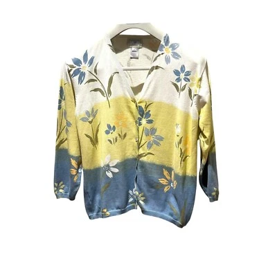 Susan Bristol Vintage 1997 Floral Spring Print Cardigan Sweater Button Size PL - Image 1 of 4