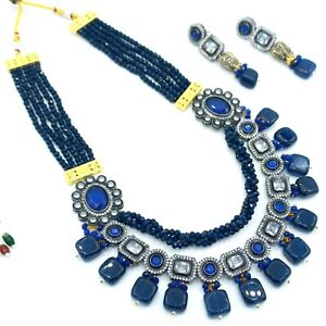 Bollywood Kundan Long Ethnic Necklace Earrings Bridal Indian Fashion Jewelry Set