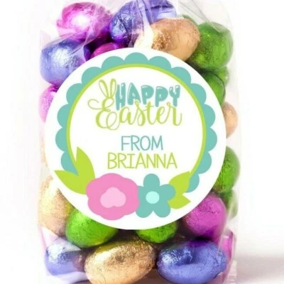 Pegatinas de Pascua - Marco festoneado con flores de Pascua - Etiqueta de Pascua personalizada Foto 1 de 2