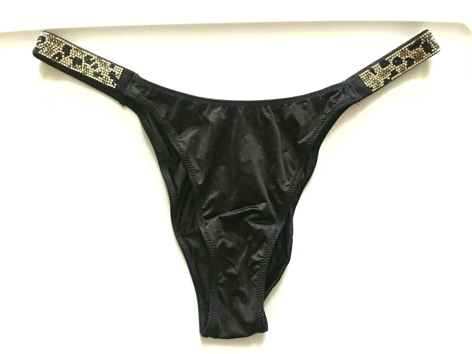 Victoria's Secret Black Leopard Very Shine Strap Brazilian Panties L