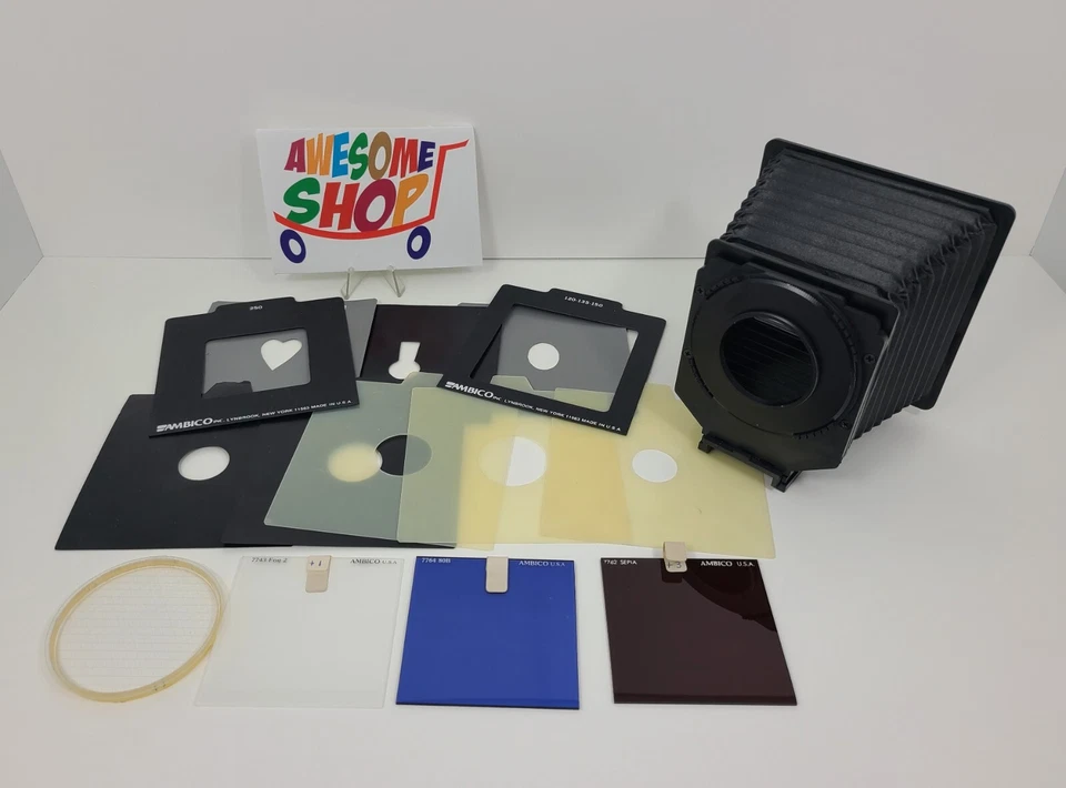 AMBICO THE SHADE+ COMPENDIUM LENS HOOD SHADE w/ 10 Masks, 1 Adapter, 4 Filters - Image 1 of 4