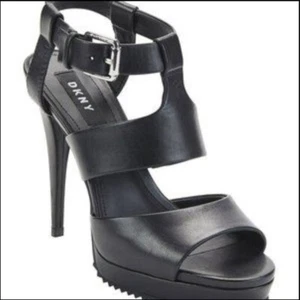 DKNY strapy platform heels ankle cuff EU 38 US 7.5 black leather BoxX - Picture 1 of 8