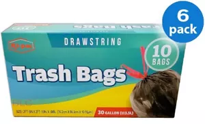 Ri-Pac Drawstring Trash Bags Home Garden Kitchen Garbage 30 Gal 10 Bags 6-Boxes - Picture 1 of 1