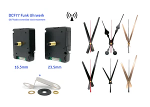 Funkuhrwerk DCF leise mit Zeiger-Set lang schwarz weiß gold Uhrzeiger lautlos - Bild 1 von 32