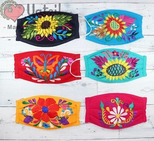 Mexican Face Mask  Embroidered-Flower Cotton-Reusable Washable Mouth 3-PCS pack - Picture 1 of 11