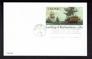 USA, 1980, 10 c, Landing of Rochambeau, 1780, First day cover postcard