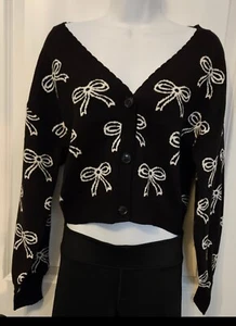 Black Bow Womens Medium Sweater Wind & Willow NWT - Picture 1 of 3