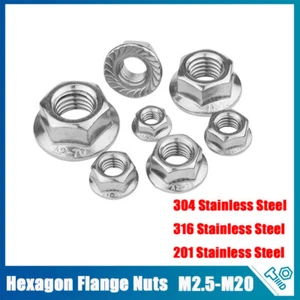 M2.5 M3 M4 M5 M6 M8-M20 Flanged Nuts DIN 6923 Stainless Steel Hexagon Flange Nut - Picture 1 of 23