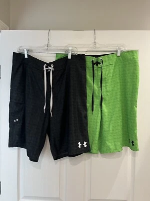 Pantalones cortos Under Armour para hombre talla 38 sueltos 2 pares negro y verde con cordón Foto 1 de 4