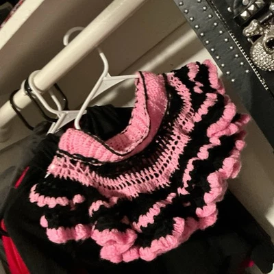 Handmade Crochet Skirt Layered Black Pink and White Women's - Image 1 of 2