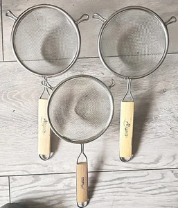 Lote de 3 Coladores de Malla de Acero Inoxidable Alegacy Mango de Madera Herramientas de Cocina EE. UU. YT - Imagen 1 de 4