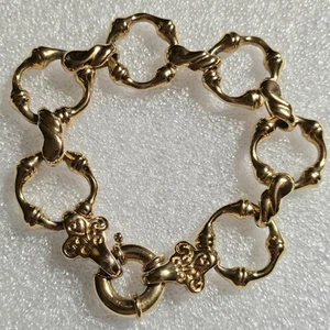 Sterling Silver Stampato Link Bracelet 925 14K Gold Plate Thai 8 Inches - Picture 1 of 8
