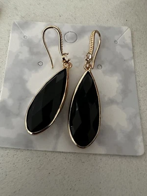 Cool Black Teardrop Crystal Dangle Earrings, Elegant Formal Pear Drop Earring - image 1 of 4