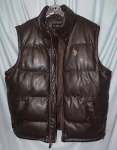 U.S. Polo Assn Pony Mock Neck Full Zip Insulated Quilted Vest Dark Brown Men's L - Picture 1 of 9