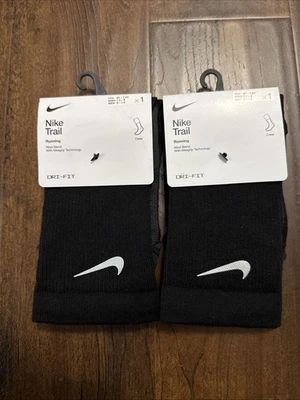 全新带标签 Nike Trail Running Crew 袜子黑色羊毛混纺 Dri-FIT 男式 6-7.5 2 对 — 第 1/4 张图片