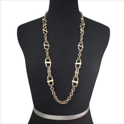 Colar longo de elos Banana Republic tom dourado esmalte pavê corrente mista 34"" - Imagem 1 de 4