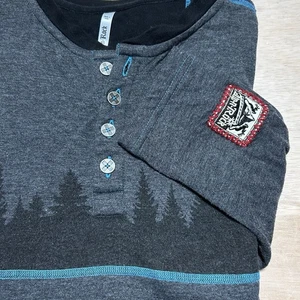Alp N Rock Shirt Mens Medium Black Grey Long Sleeve Henley Trees Ski Outdoor - Picture 1 of 9