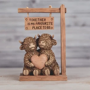 8.25"H Highland Cow Couple Figurine Ornament Home Decor Unique Gift - Picture 1 of 1