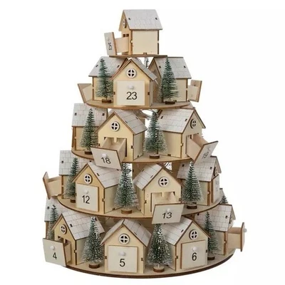 Hobby Lobby Light Up 5 Tier Wooden Village Rotating Advent Calendar Christmas - Image 1 of 4