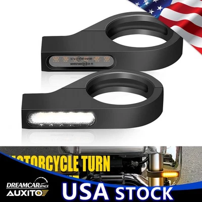 2 件摩托车前 39 毫米叉 LED 琥珀色白色 DRL 转灯信号指示器 — 第 1/4 张图片