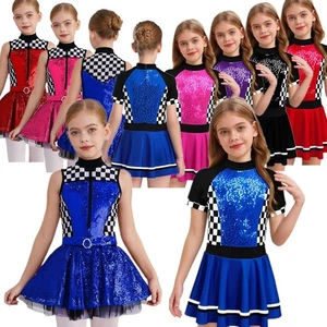Kid Girls Race Car Driver Tutu Dress Sequins Sleeveless Jumpsuit Halloween Party - Picture 1 of 90