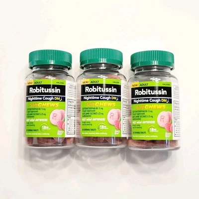 Robitussin для взрослых длительное ночное облегчение кашля мягкие жевательные резинки DM 60 шт упаковка 3 шт. - Изображение 1 из 4